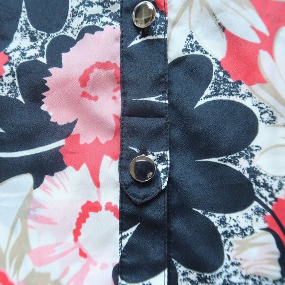 NIC+ZOE Black Pink White Floral Print Button Front Blouse Long Sleeve Size L - Picture 8 of 9